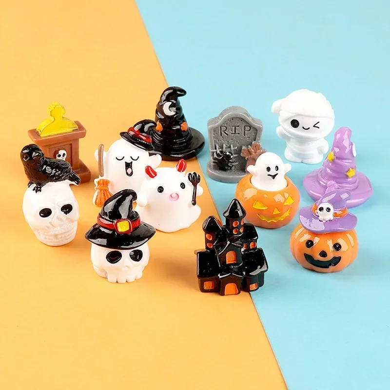 Cute Halloween Resin Craft Ornaments Pumpkin Ghost Vampire Miniature Figurines Micro Landscape Mini Fairy Garden Decoration