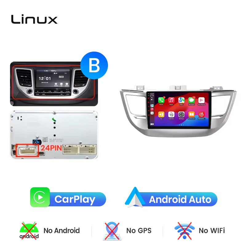 Junsun draadloze CarPlay Android Auto autoradio voor Hyundai Tucson Mk3 (TL) 2015-2020 met ingebouwde koelventilator, Android GPS navigatie, multimediaspeler, WiFi, DSP, RDS, BT, SWC, IPS touchscreen,