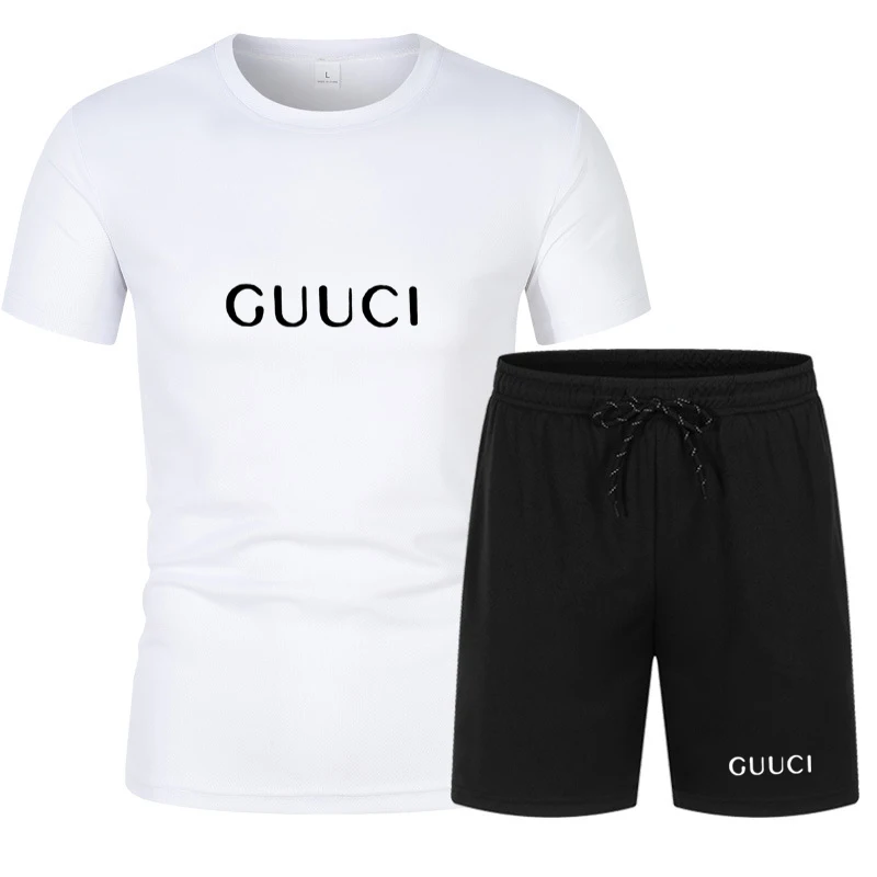 

Men's summer short-sleeved sportswear - Men's youth sport round-neck short-sleeved shorts set - Two-piece outfit