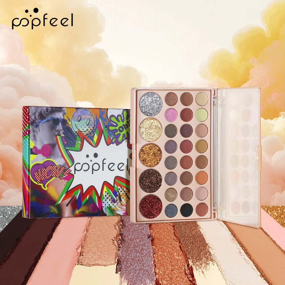 Paleta cieni do powiek POPFEEL 29 kolorów - wysoce pigmentowana, niezbędny makijaż dekoracyjny do świątecznych wyglądów.