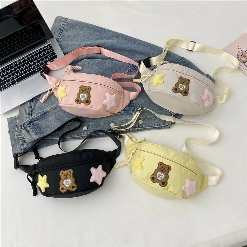 Crossbody Chest Bag Waistbag for Children Casual Durable Cute Bear Bag for Girls Small Adjustable Belt Kids Snack Shoulder Bags