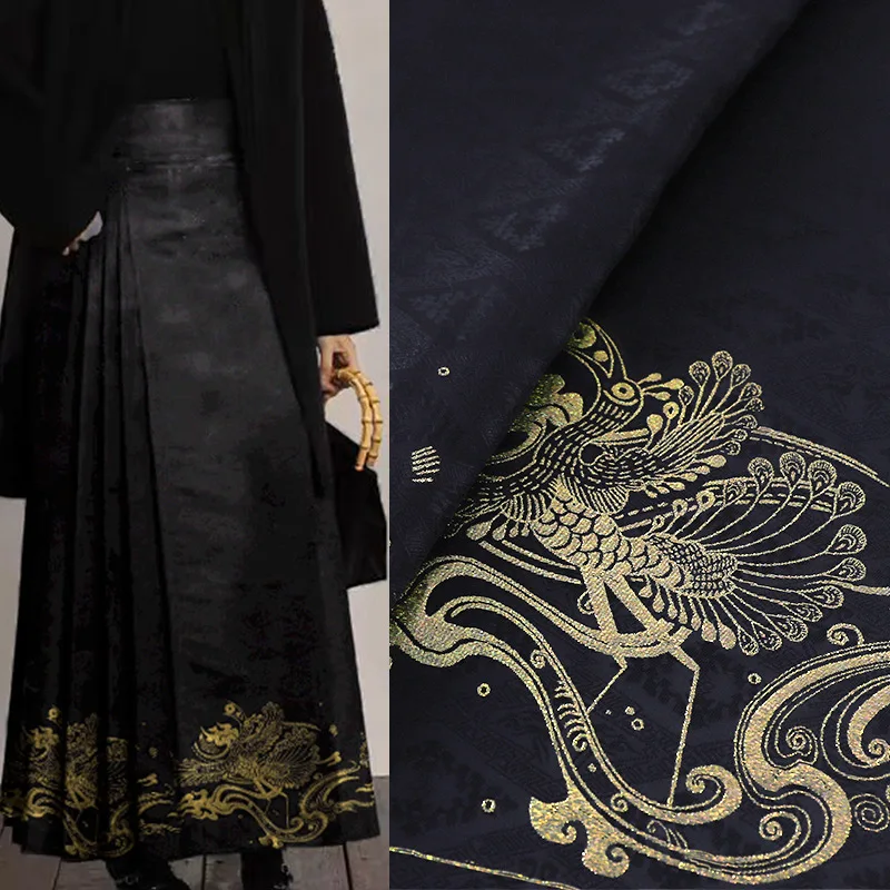 

Fire Phoenix Chinese-Style Gold-Woven Brocade Jacquard Zhuanghua Embroidery Fabric for Horse-Face Pleated Skirt Hanfu Designer