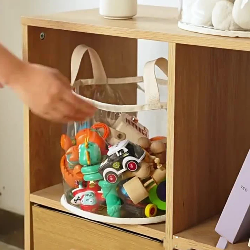 

1pc Home Large Capacity Transparent Storage Bag Doll Book Block Toy Storage Basket Living Room Bedroom Items Storage Bags