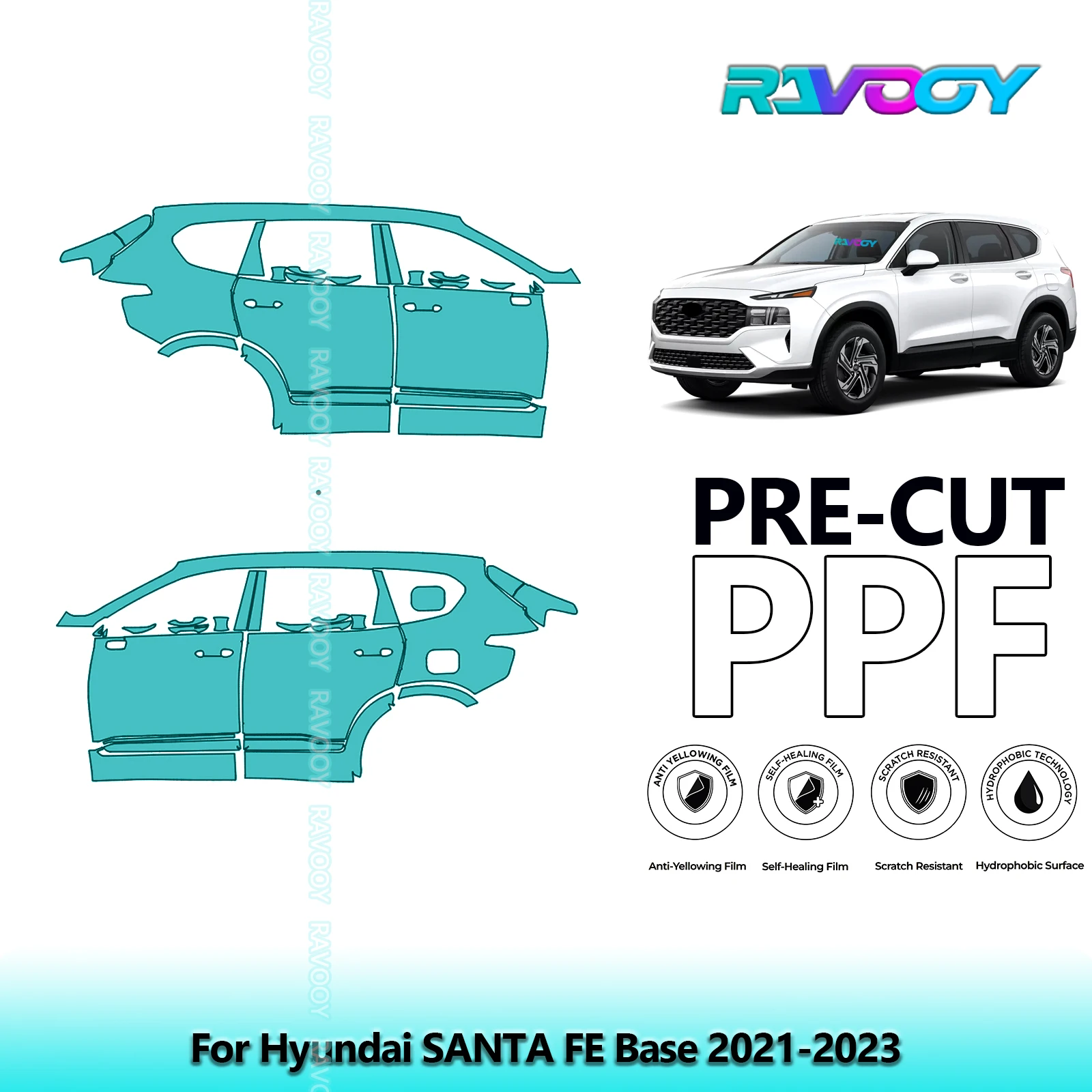 

For Hyundai SANTA FE Base 2021-2023 8.5mil Clear Matte Pre-Cut PPF Door & A/B Pillar Kit TPU Paint Protection Film Set