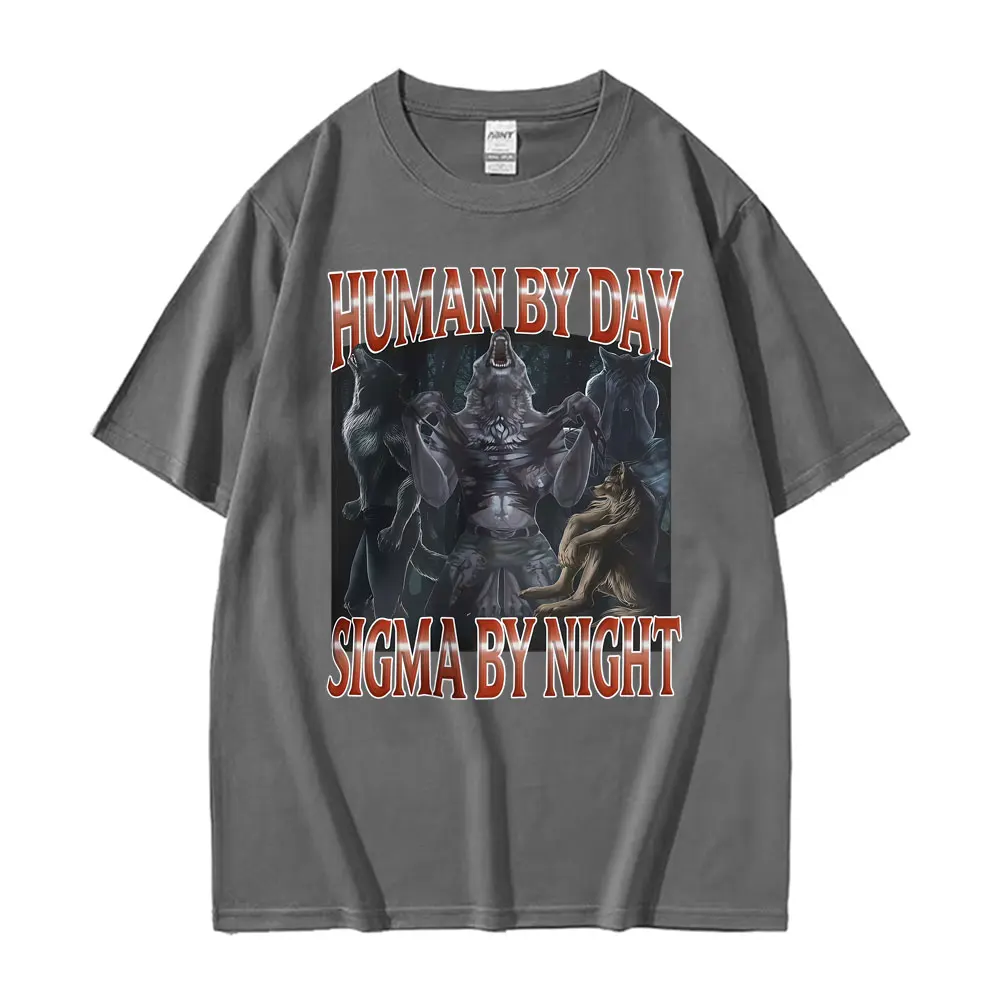 Dark Fantasy Humor Sigma Meme Werewolf Graphic T Shirt Men's Fashion Harajuku Gothic Clothes T Shirts Unisex 100% Cotton T-Shirt