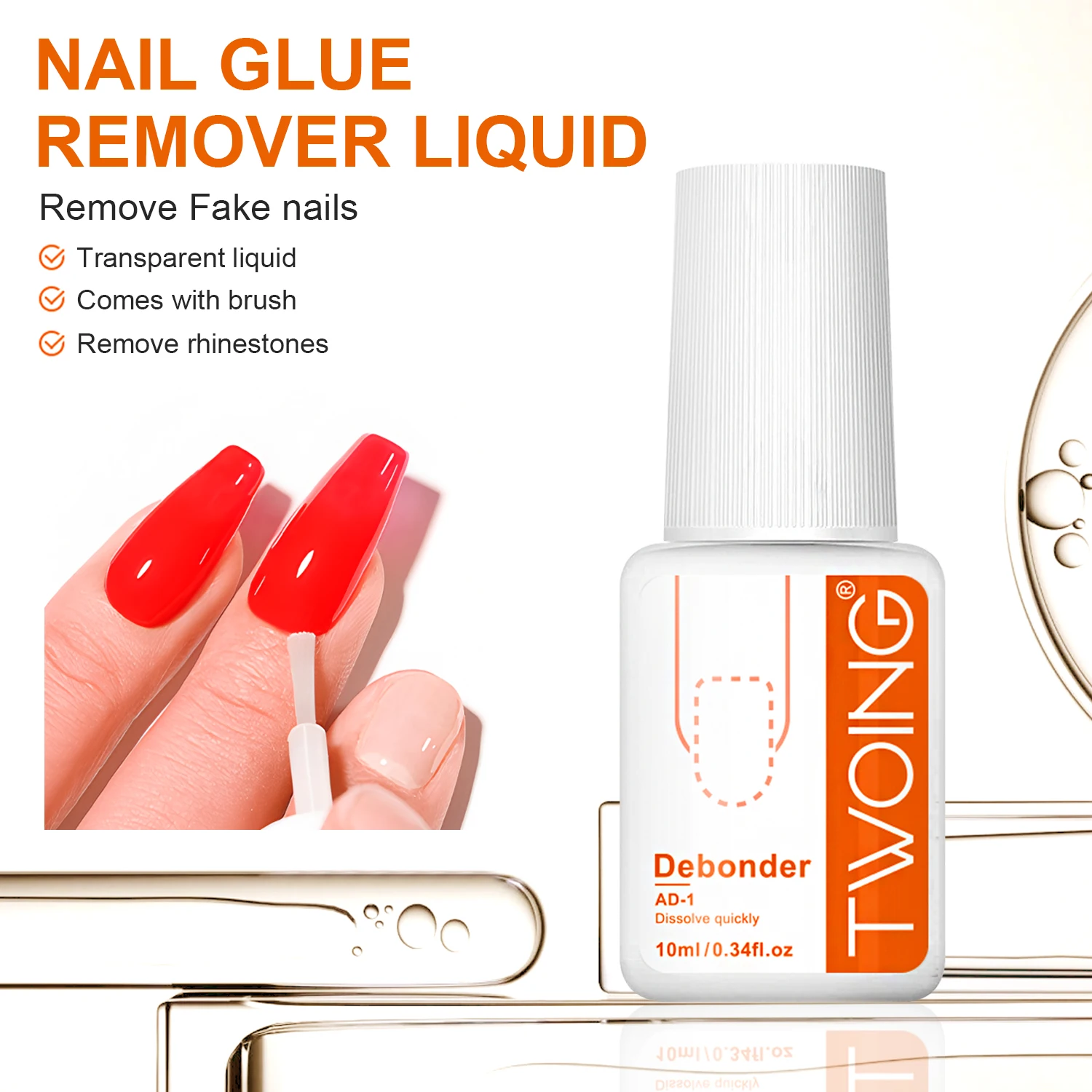 TWOING ネイルチップジェルとグルーリムーバーキット、UVライト不要、フェイクネイルプレート接着剤、フェイクネイルのグルーを素早く取り除きます