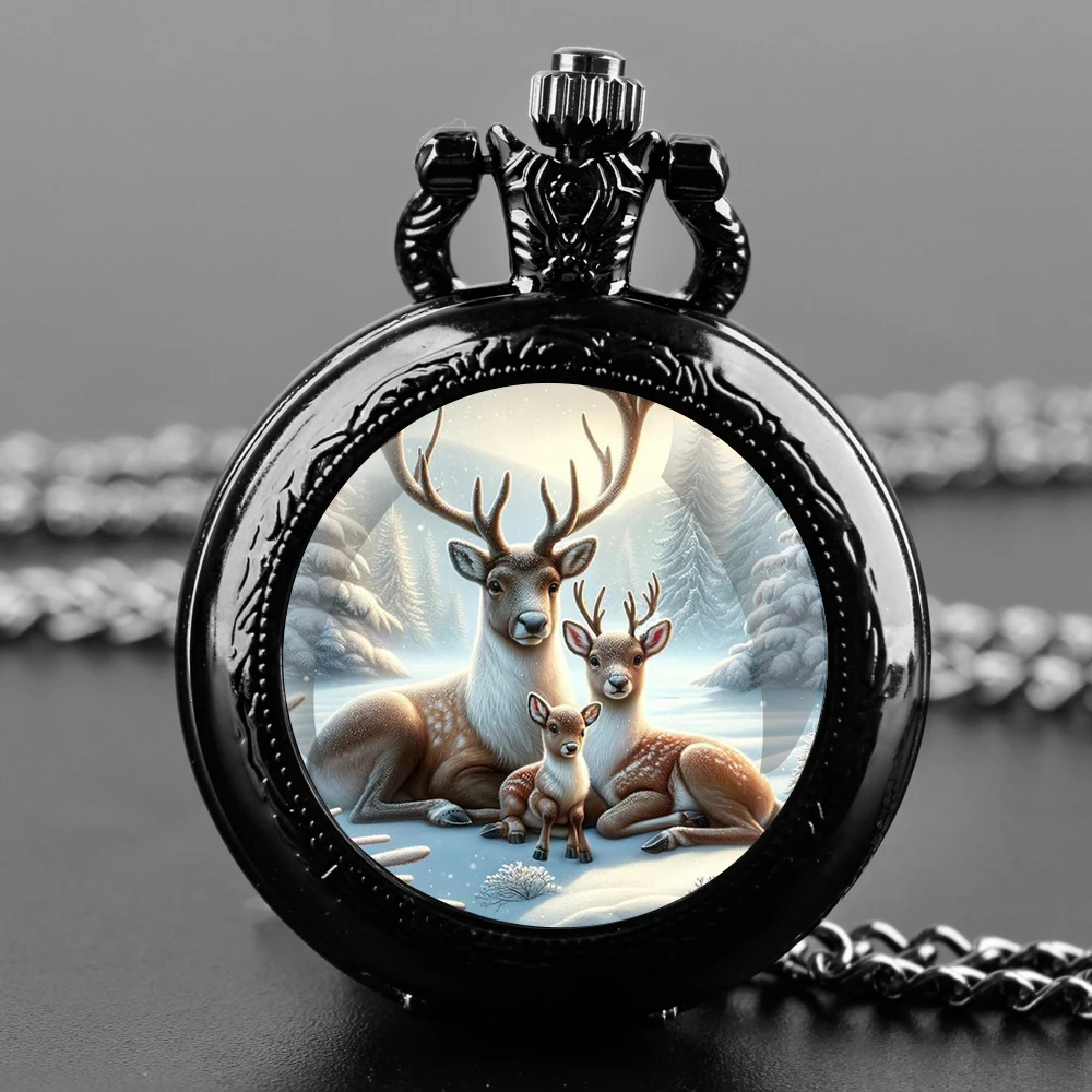 Animal Deer Cat Tiger Yin and Yang Vitage Quartz Retro Pocket Watch Men Women Pendant Necklace Clock Chain Watch Jewelry Gifts