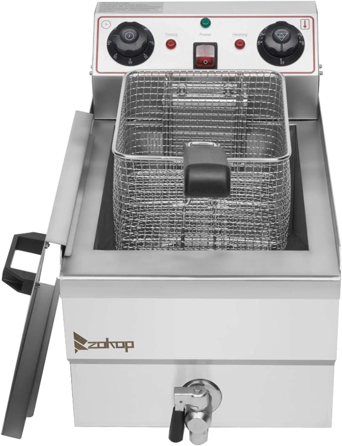 Zokop Eh101V 8.5Qt/8L Total Capacity 12.5Qt/11.8L Stainless Steel Faucet Single Tank Deep Fryer 1700W Max (8L Large Fryer