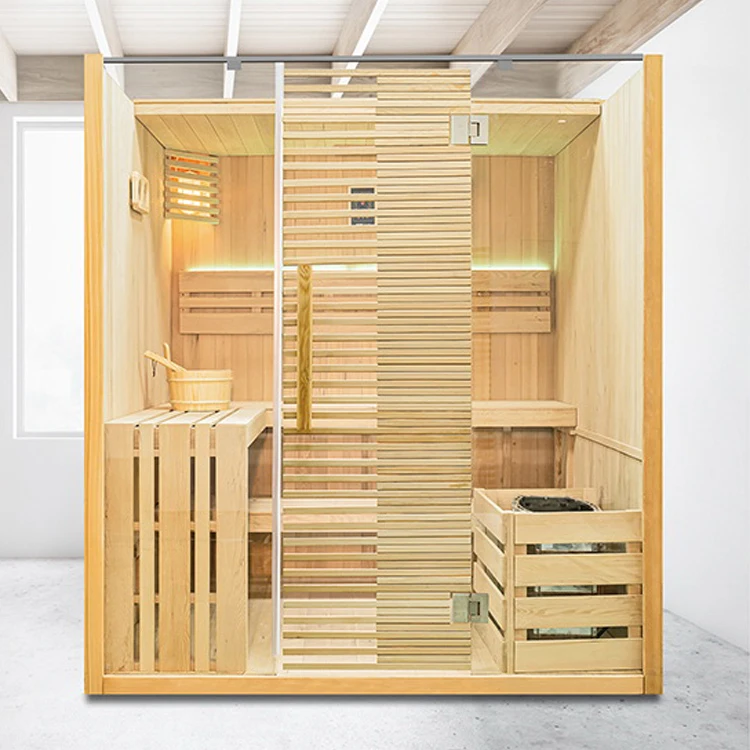 

4-Person Home Sauna, Solid Wood Indoor Dry Sauna Room with Sauna Heater