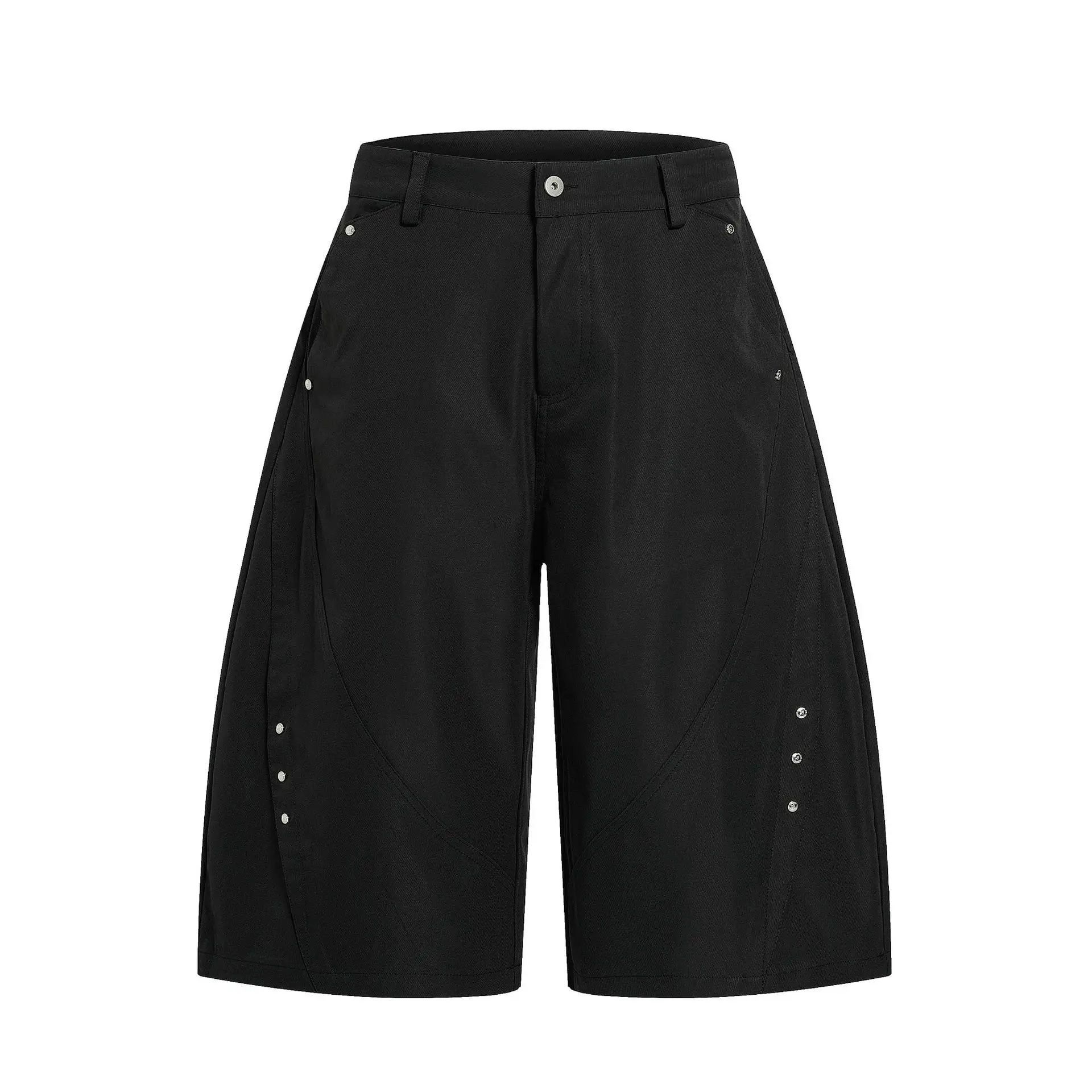 OR FL American Retro Street Women's Curved Knife Seven-inch Shorts Cleanfit Simple Baggy Slacks Wide Leg Pants Y2k Rivets Pants