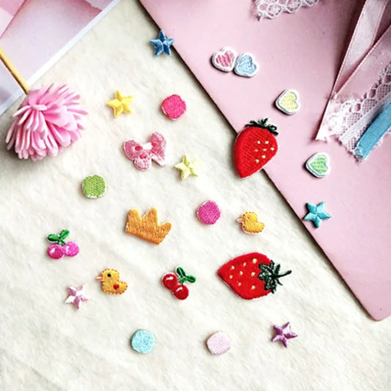 Self-adhesive Mini Star Heart Round Duck Strawberry Embroidered Patches for Clothing Iron on Kids Chothes Shoes Cartoon Applique