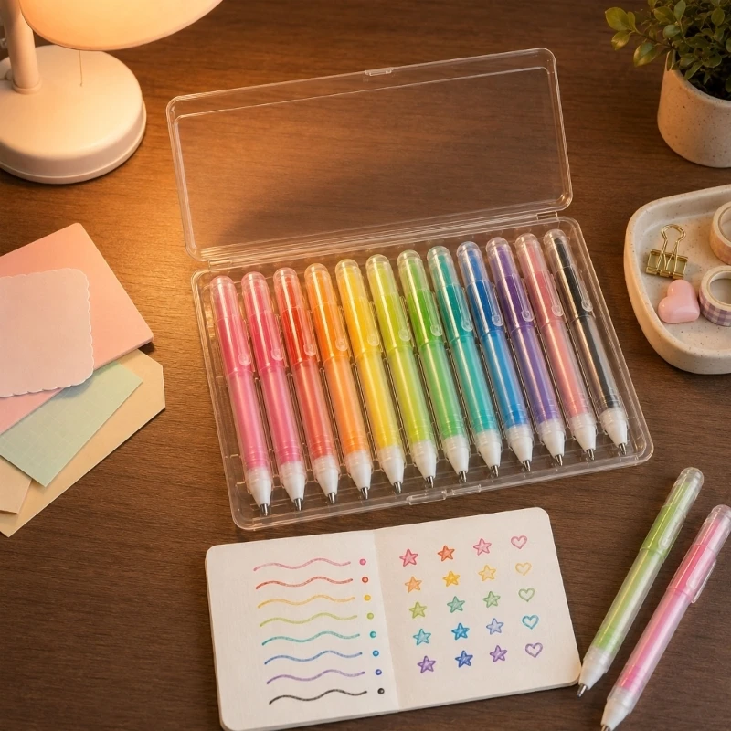 Gel-Schreibstift, 12 Farben, 3D-Farbstift-Set für Kritzeleien, Tagebuchseiten und Grußkarten-Dekoration, mehrfarbig, kreativ – Detail 1