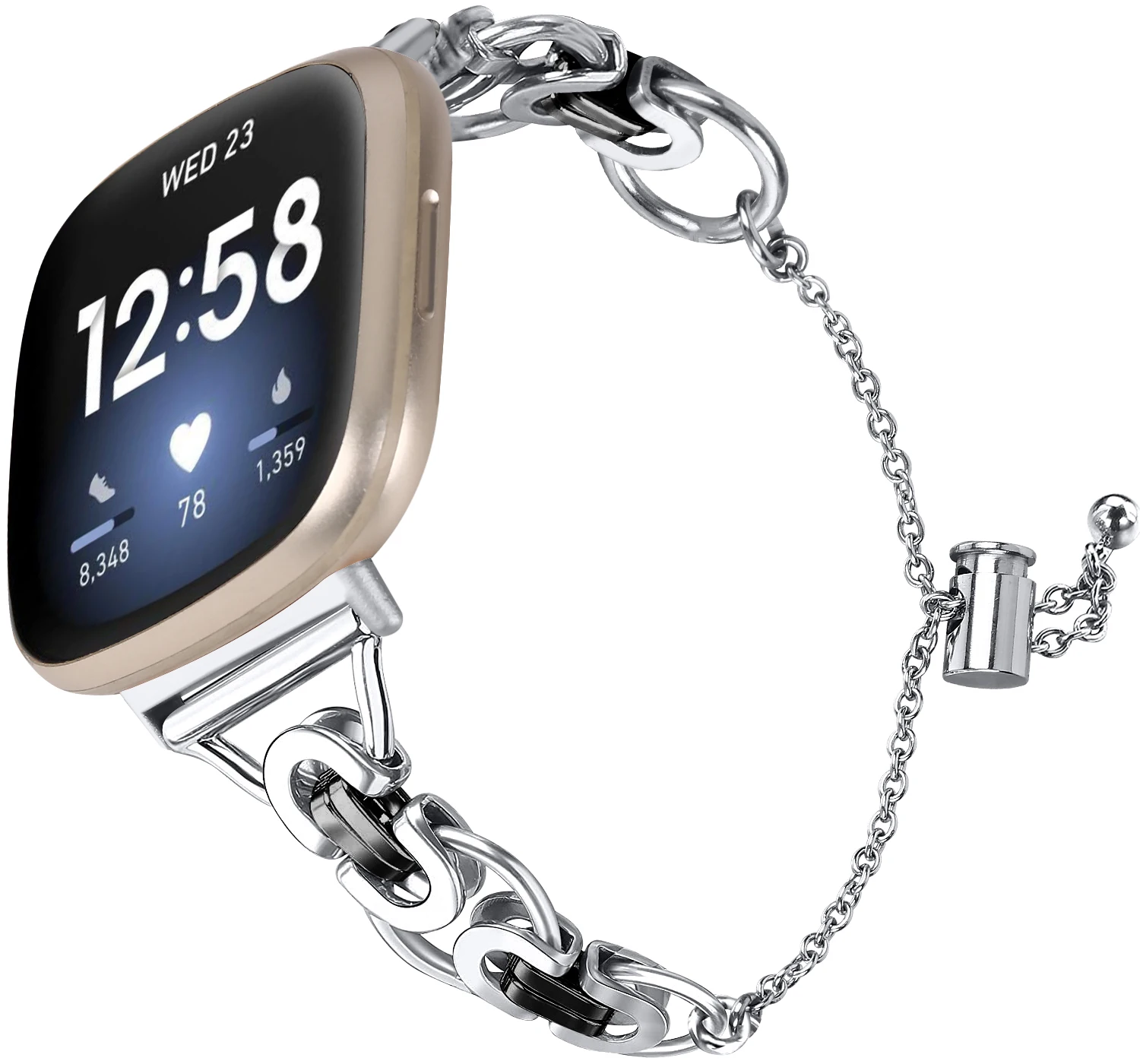 สายคล้องโลหะสําหรับ Fitbit Versa 4/Sense 2 เปลี่ยนสร้อยข้อมือสแตนเลสสําหรับ FitBit Versa 3/Sense Watchband อุปกรณ์เสริม