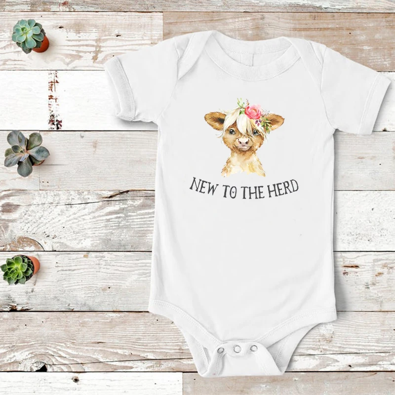 

Baby Girl Farm Matching Outfits Cow New To The Herd Shirts 2022 Fashion Cow Girl Gift Tshirt Country Baby Family Clothing