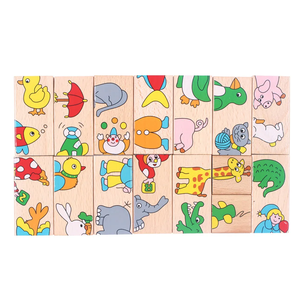 

1 Set Kids Domino Puzzle Animal Pattern Wood Educational Creative Early Learning Children Cartoon Jigsaw Blocks Plaything