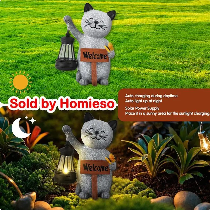 A23E-High-Quality Animal Series Lantern Kitten Lights - Beautiful Resin Home Sculptures Perfect For Christmas Halloween