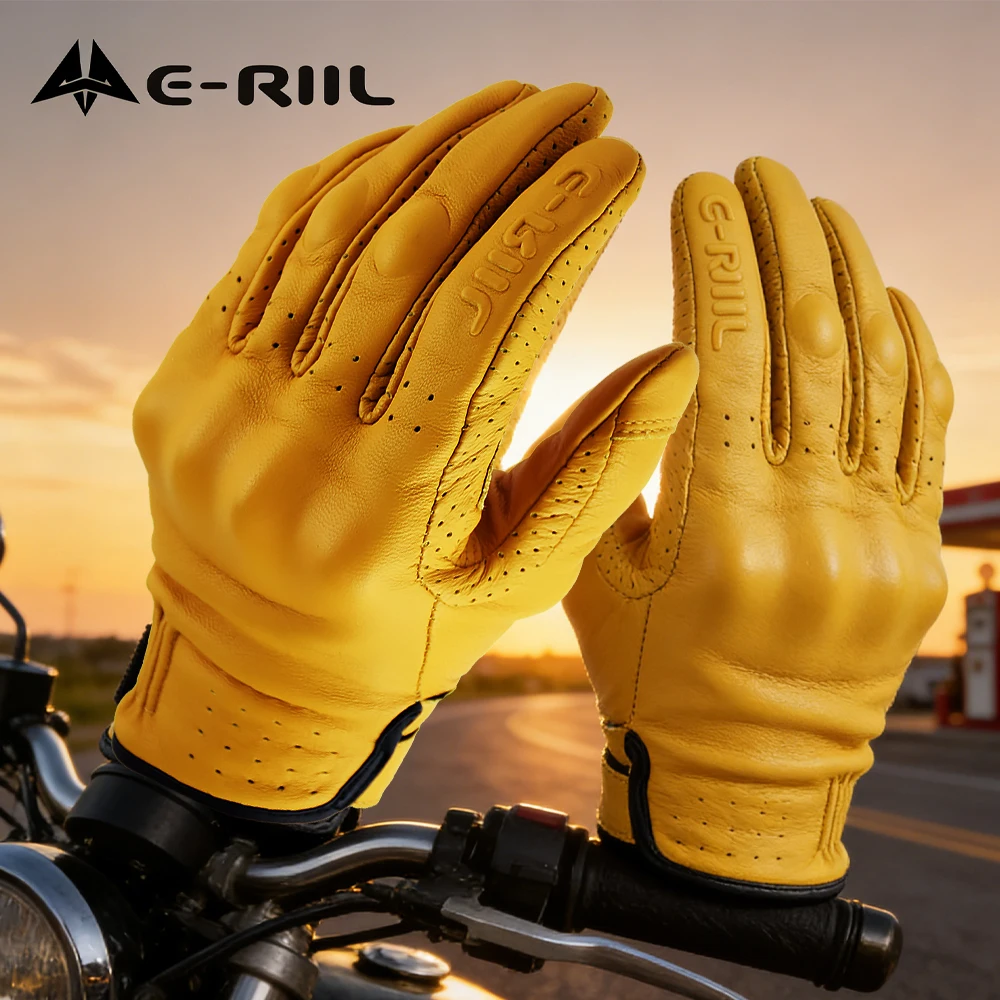 

Мотоциклетные перчатки из натуральной кожи в стиле ретро для мужчин и женщин, перчатки с сенсорным экраном и полным пальцем, байкерские мотоперчатки для мотокросса, винтажные, желто-коричневые