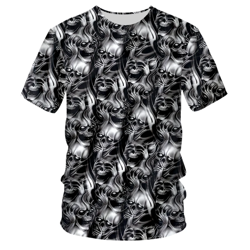 Black And White Skull T-Shirt White Tattoo 3D Printed T-shirt Harajuku Streetwear T Shirts Funny Men For Women Short Sleeve