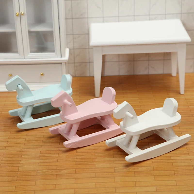 1/12 Scale Dollhouse Furniture Wooden Rocking Horse Chair Model For Dollhouse Life Craft Ornaments