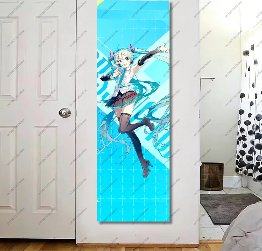 tapecaria-vertical-azul-quadriculada-hatsune-miku-vocaloid-anime-para-decoracao-de-parede-longa