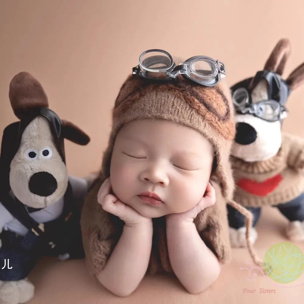 ❤️Newborn Photography Clothing Pilot Hat+Jumpsuit+Doll 4Pcs/Set Studio Baby Photo Props Accessories Clothes Outfits Fotografia