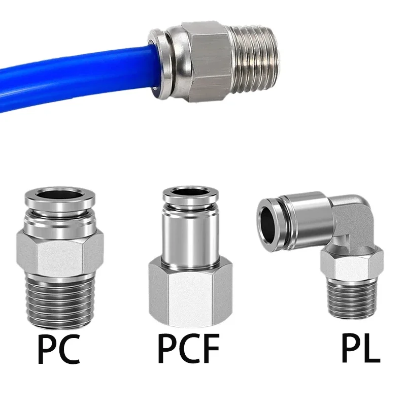 304 Stainless Steel Pneumatic Hose Fitting PC PCF PL PLF PB Air Tube Connector 1/8 1/4 3/8 1/2 BSP Quick Release Pipe Fittings