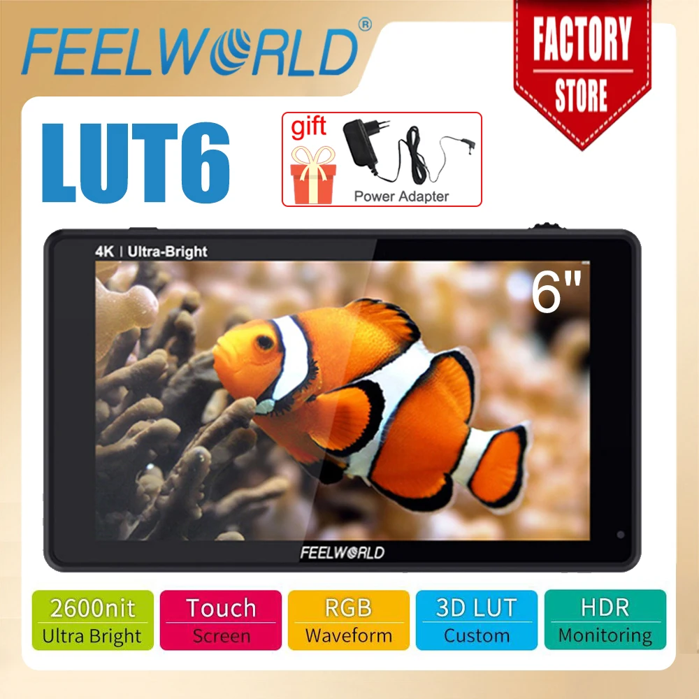 FEELWORLD 6 Inc Touch Screen Camera Field Monitor LUT6 IPS 2600nits 3D LUT HDR with Waveform Vector Scope for DSLR  Cameras