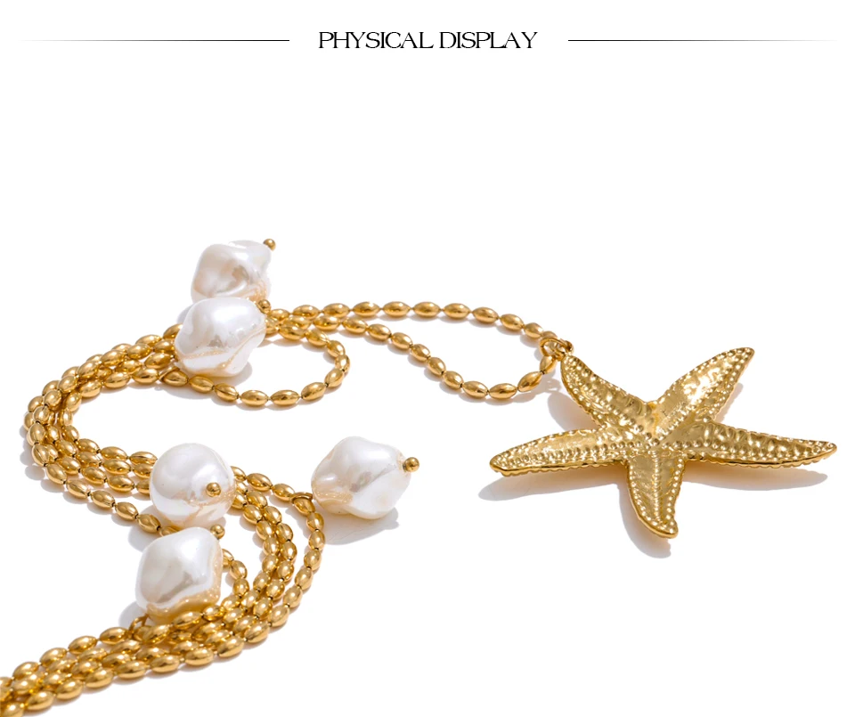 Yhpup Stainless Steel Double Layer Ocean Summer Holiday Necklace Jewelry Waterproof Handmade for Women Gold Platinum PVD Plated