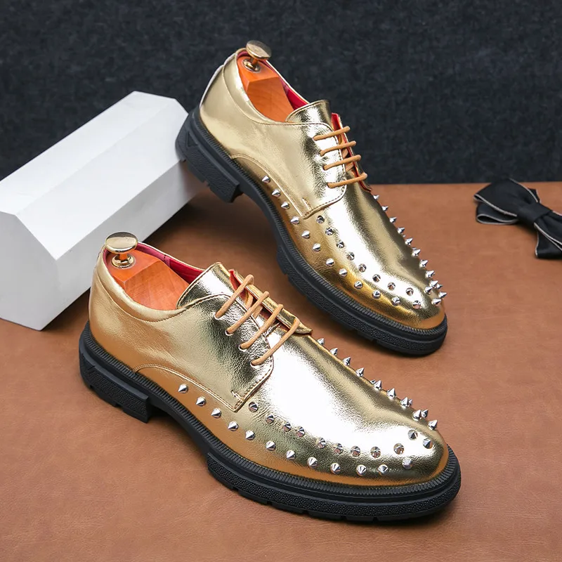 

Classic Fashion Golden Rivet Dress Shoes for Men Comfort Leather Wedding Shoes Men Lace-up Social Shoe Male Zapatos De Vestir