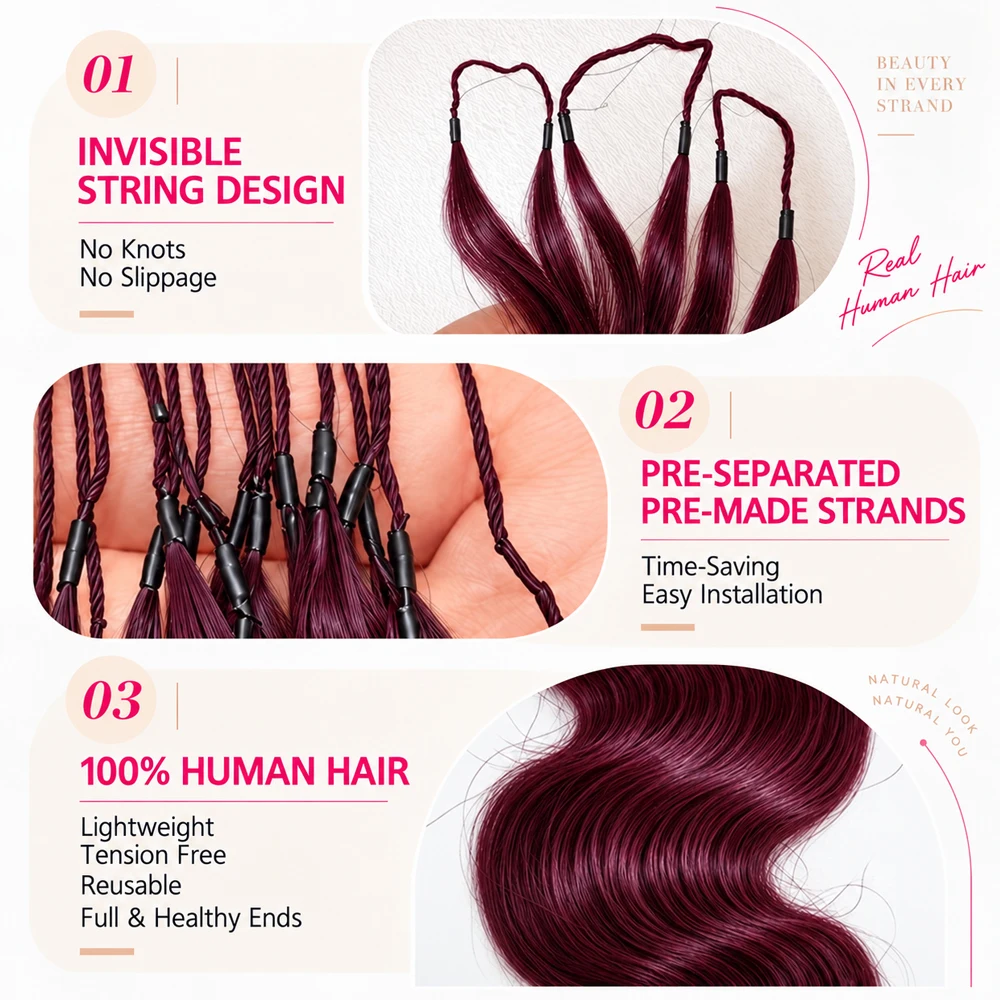 99J Burgundy Body Wave Feather Crochet Human Hair  Short Length Miracle Knots Knotless Invisible Pre Separated Braiding Hair