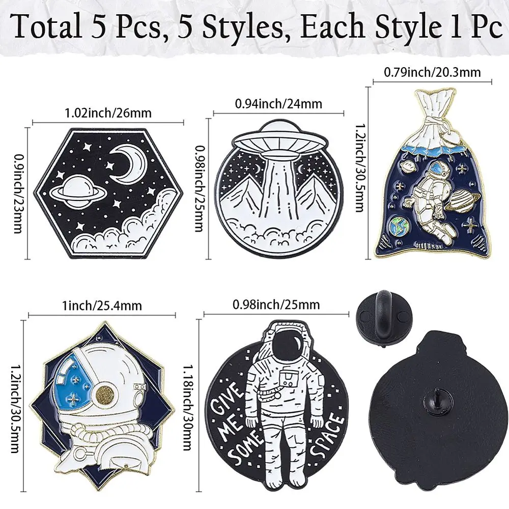 5PCS Spaceman Alloy Enamel Brooch Pin Sets 5 Styles Astronaut Planet Theme Colorful Cartoon Space Badges Lapel Pins for DIY