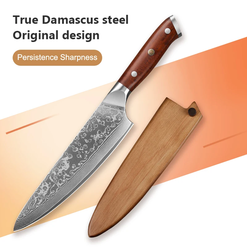 8 Inch Damascus Steel VG10 Japanese Gyuto Chef's Knife 67 Layers with Rosewood Handle - Premium Kitchen Chef Knife
