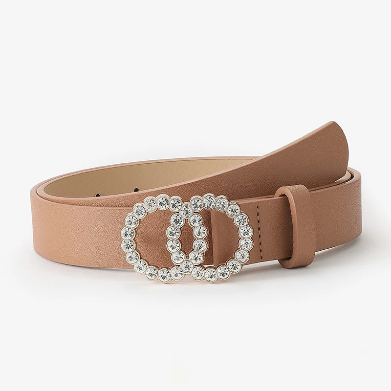Cinturón femenino creativo moda europea y americana doble círculo con incrustaciones de diamantes de imitación brillante vestido decorativo Jeans cinturón de mujer