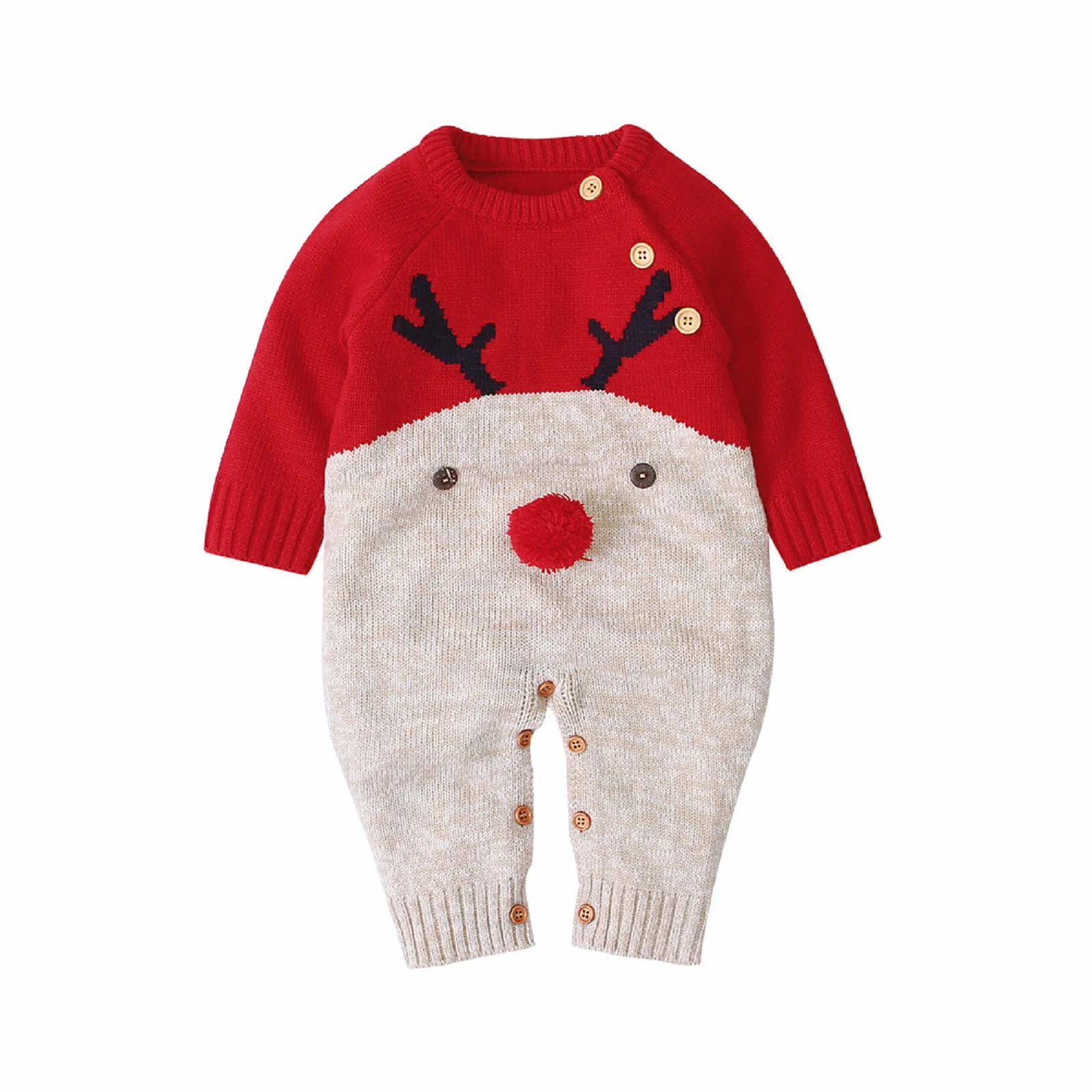 

Baby Romper Knit Cute Cartoon Elk Newborn Girl Boy Jumpsuit Outfit Long Sleeve Winter Infant Kid Clothing Warm Playsuit