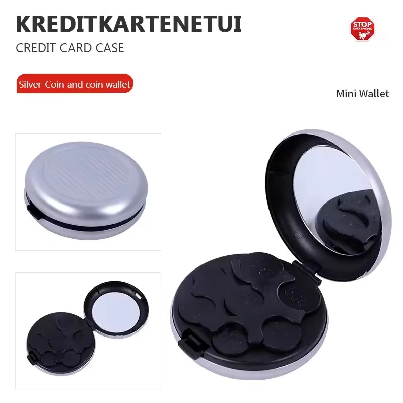 Portable Aluminum Alloy Round Euro Coin Wallet With Mirror Travel Multifunctional Euro Coin Commemorative Coin Storage Cassette