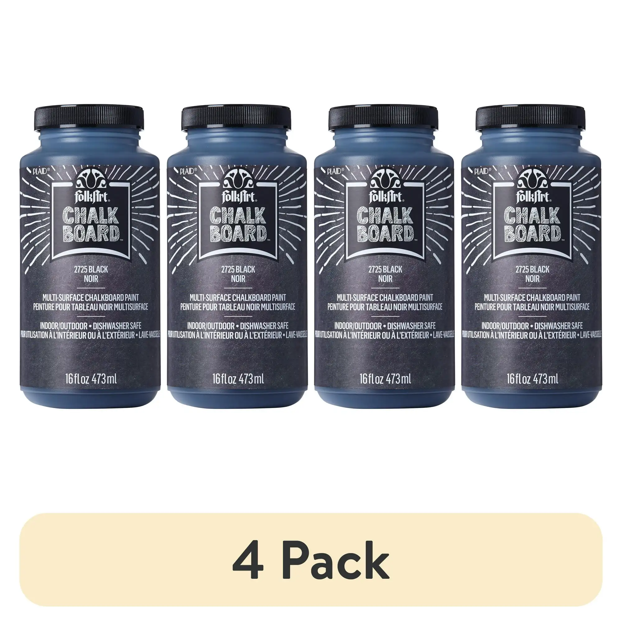 

(4 pack) FolkArt Multi-Surface Chalk Paint, Matte Finish, Black, 16 fl oz