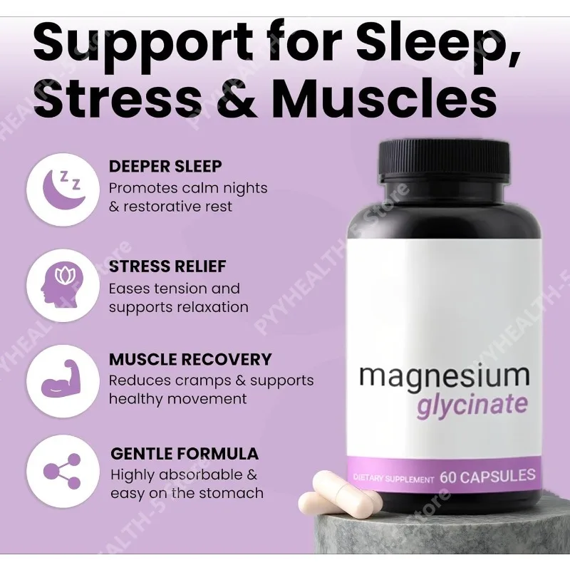

Magnesium Glycinate 1000mg - Support Stress, Sleep, Nerve & Muscle Health - 500mg Pure Magnesium Supplement 60 Capsules