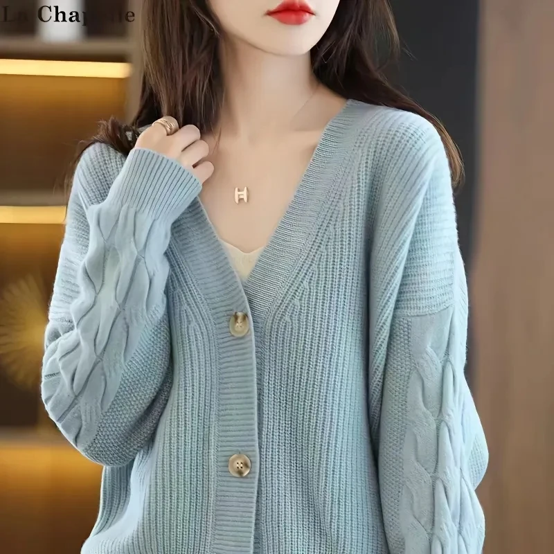 

Ladies Sweater Jacket Spring Autumn Loose Casual Knitted Long sleeved Short Coat Fashion Women's Knitt Cardigan Outerwear Tops