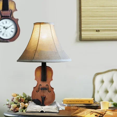 Creative personality violin table lamp bedroom modern simple girl's room bedside lamp warm romantic fashion lamp