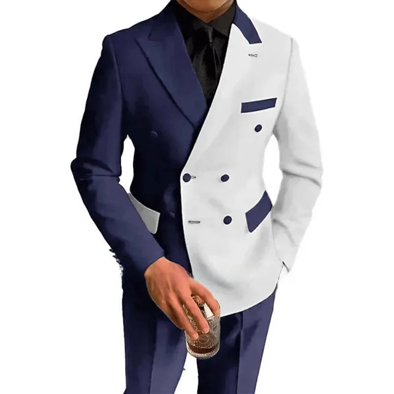 Fashion 2 Piece Slim Fit Peak Lapel Wedding Men Suits Special Wide Autumn Double Slit No Buttoning Brandless Clothing