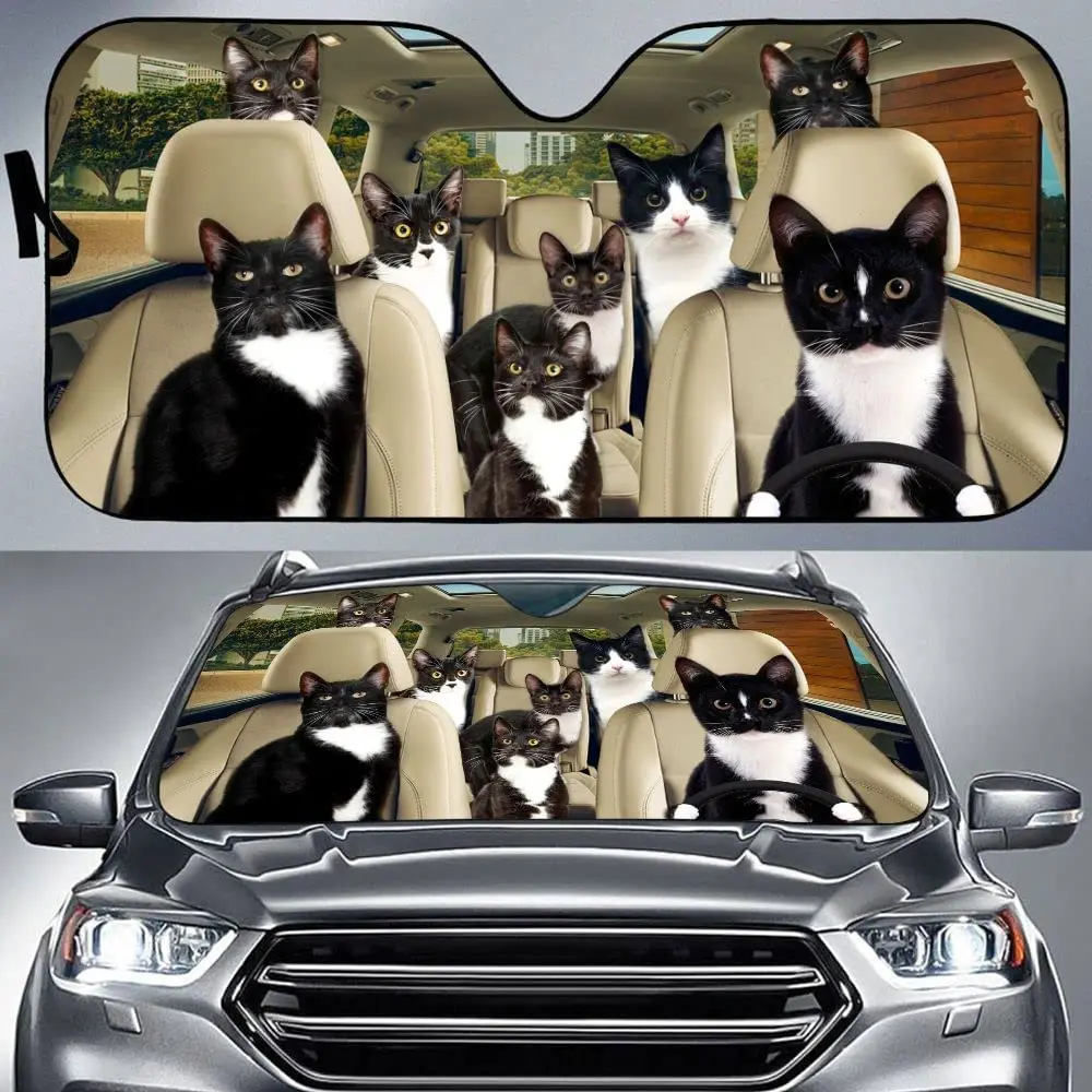 

Tuxedo Cat Car Sun Shade, Tuxedo Cat Team Friends Driving Auto Sunshade for Windshield, Tuxedo Cat Lovers Gift, Car Accessories,