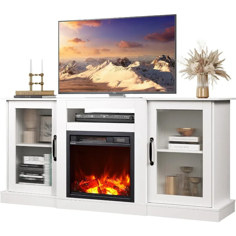 

Fireplace TV Stand for 65" TV, Entertainment Center with 18 Inch Electric Fireplace,TV Console with Open Shelves for Living Room