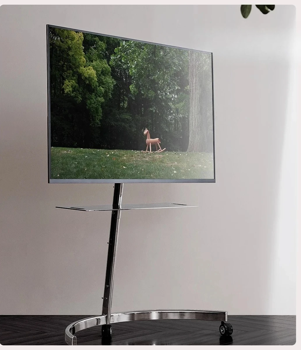 A  Movable TV Rack Stainless Steel Load-bearing TV Rack Living Room Bedroom Universal TV Rack