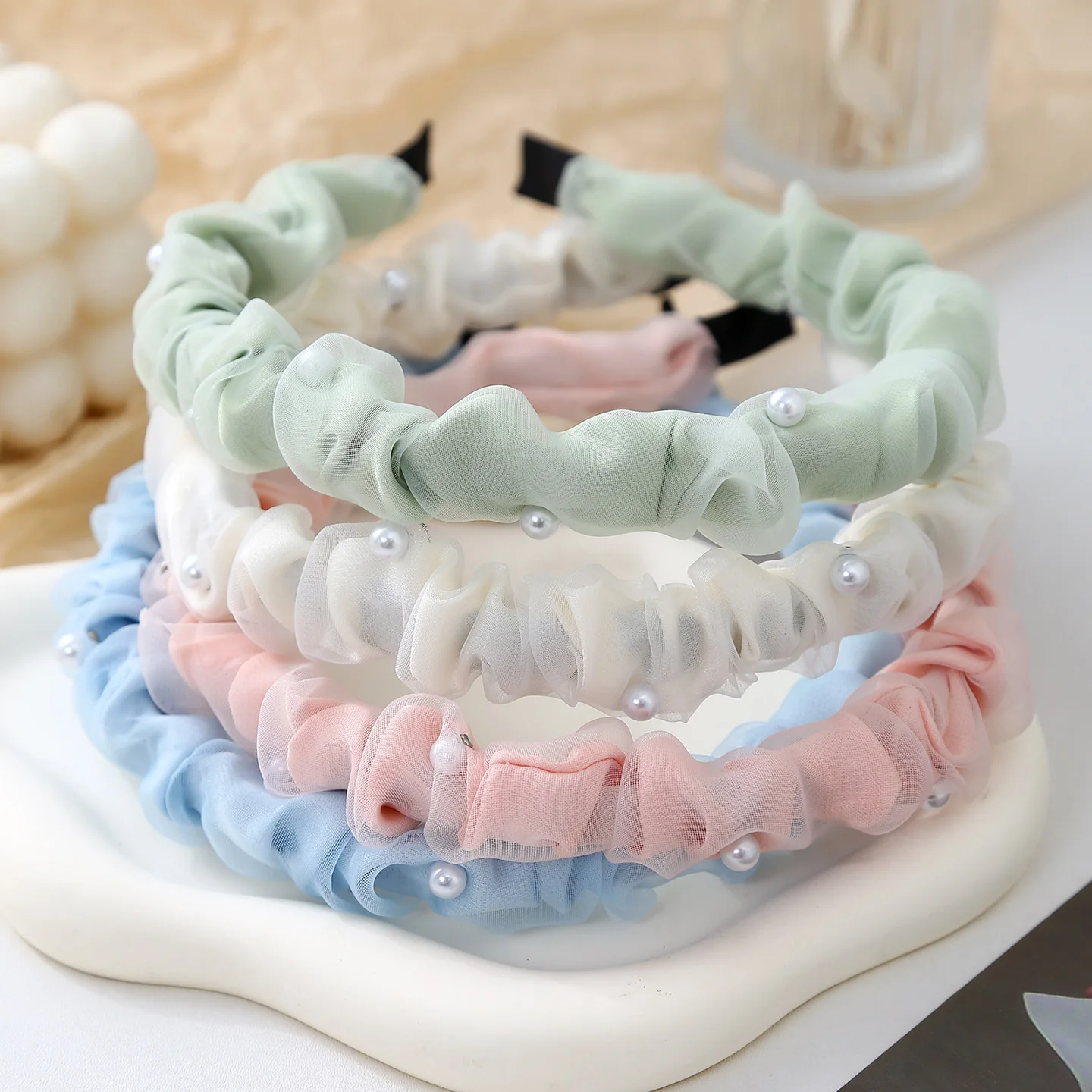 

1PC mesh pearl headband beautifully decorated hair bundles, colorful headbands Daily top decoration girls hair accessories hair