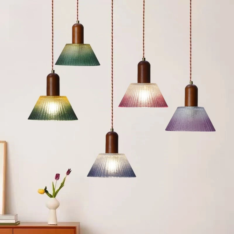 

Japanese Retro Creative Gradient Glass Art Pendant Light Restaurant Bar Counter Lobby Dining Table Bedroom Bedside Hanging Lamp