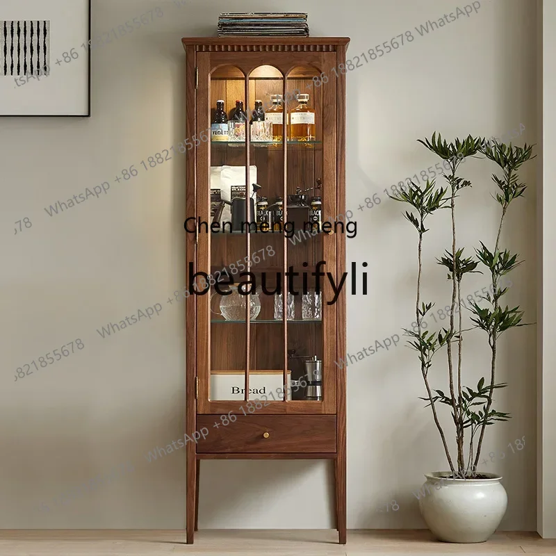 

B7304 North American black walnut retro wine cabinet living room figure display cabinet