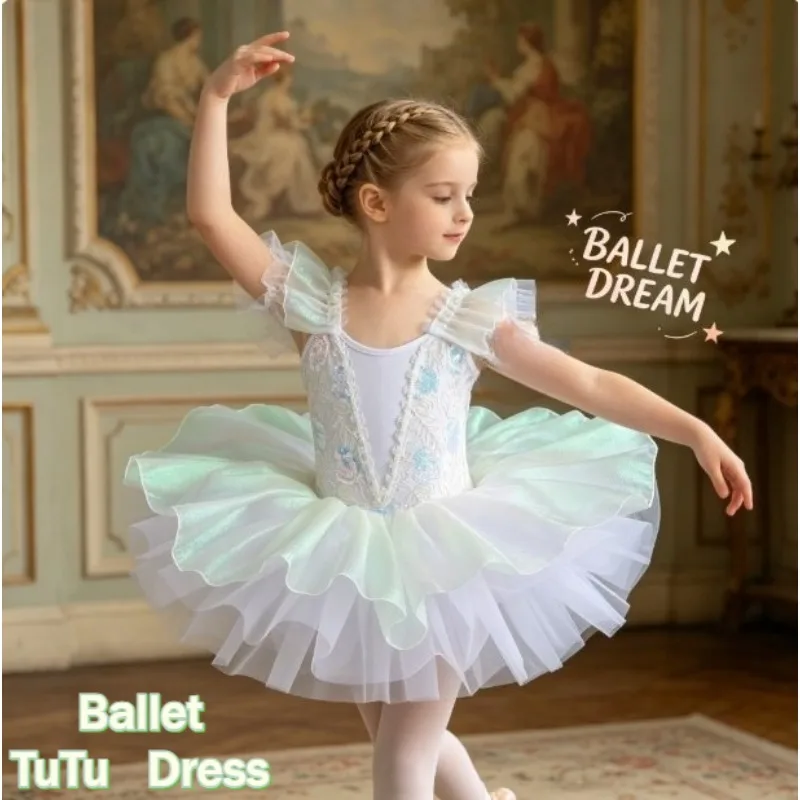 Sequin Tutu Dress Princess Ballgown Fluffy Tulle Skirt Ballet Performance Outfit Kindergarten Stage Show Party Costume Dancewear