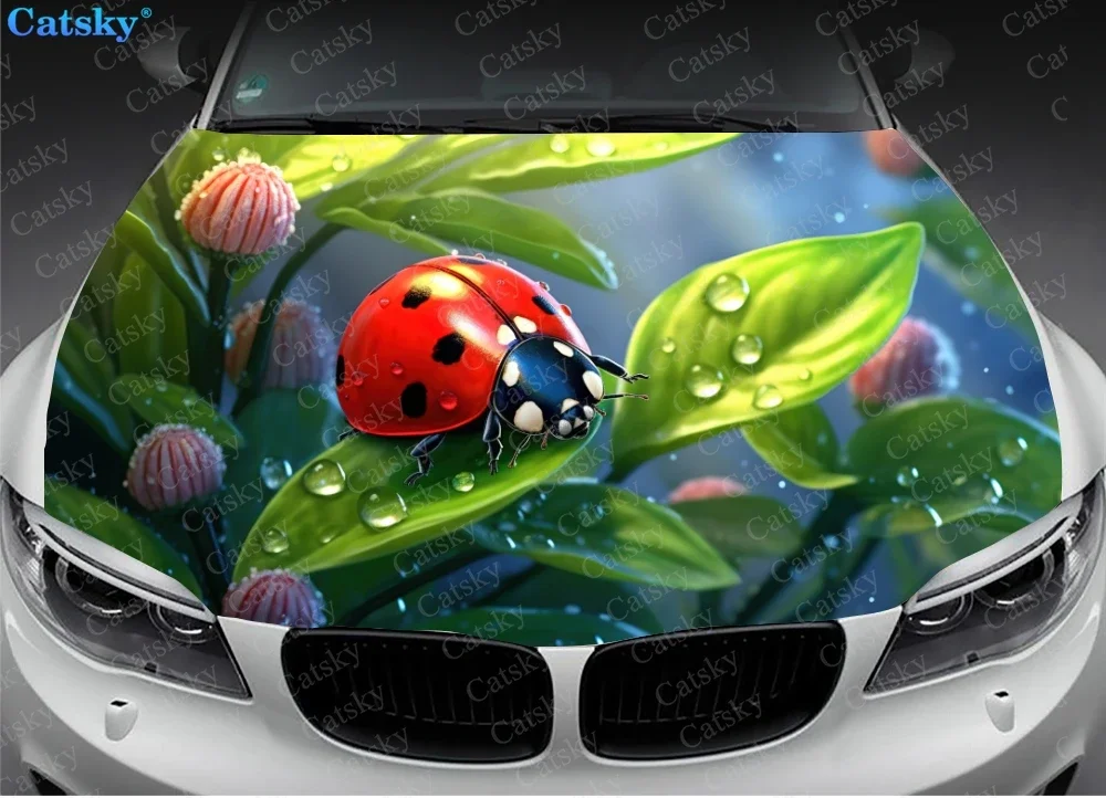 Ladybug on Saisies Field Car Hood Vinyl Stickers Wrap Vinyl Film Engine Cover Decals Sticker on Car Auto Accessories