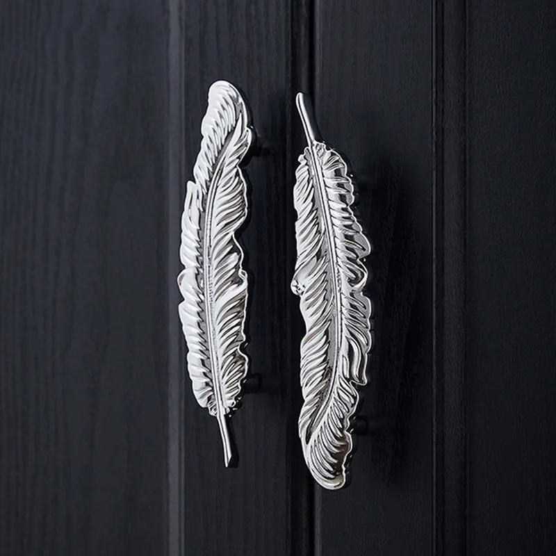 Modern Creative Brass Feather Cabinet Door Drawer Wardrobe Wine Cabinet Personality Small Handle Hardware Cabinet Door Handle