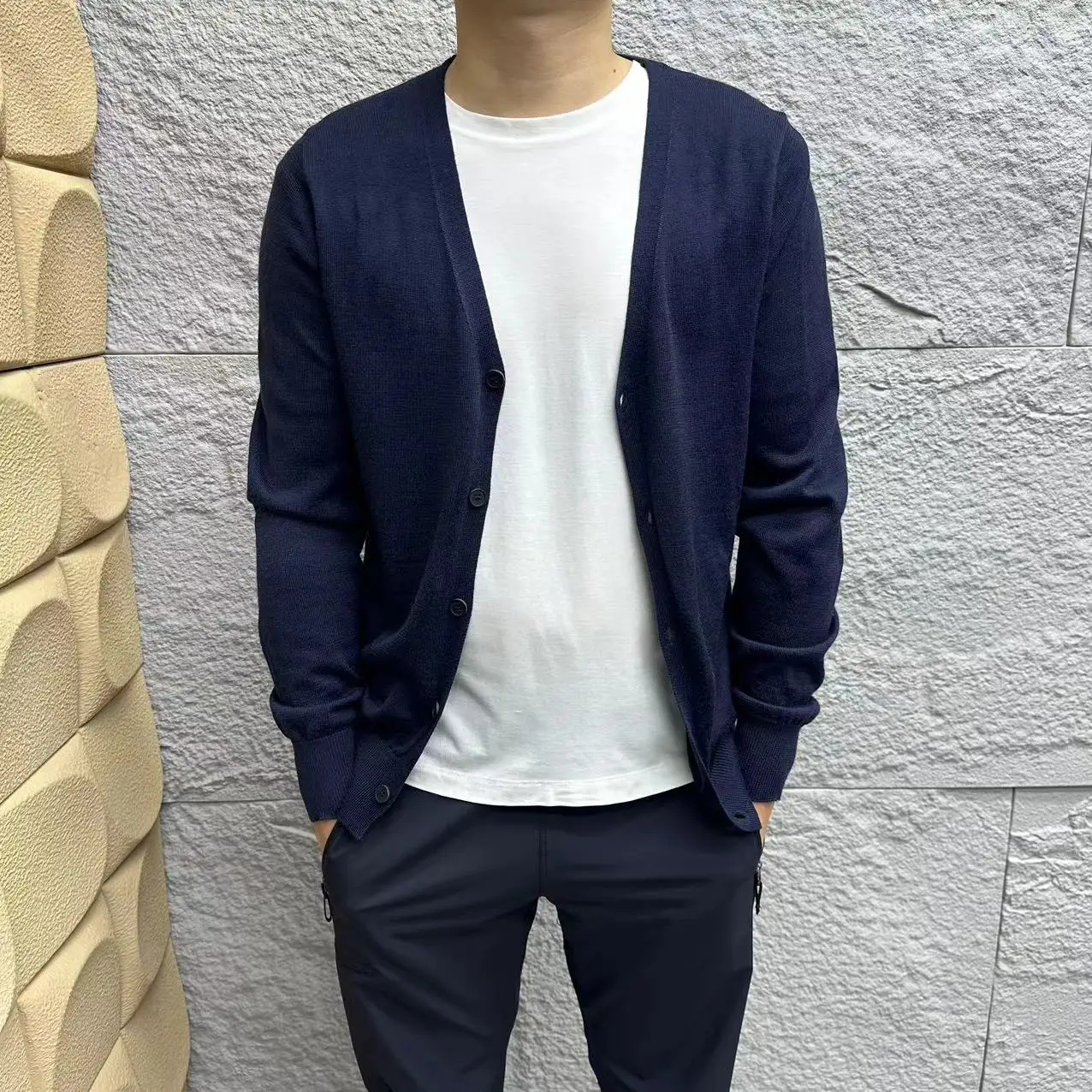 

00 Wool V-Ne Knitted Open Cardigan Men's Casual Versatile Spring Autumn Outerwear Long Sve Youthful Vitali Sle